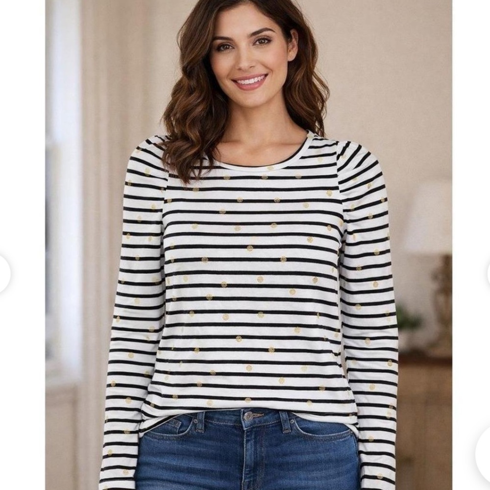 ⛵️ Boden Classic long sleeve striped tee with polka dots